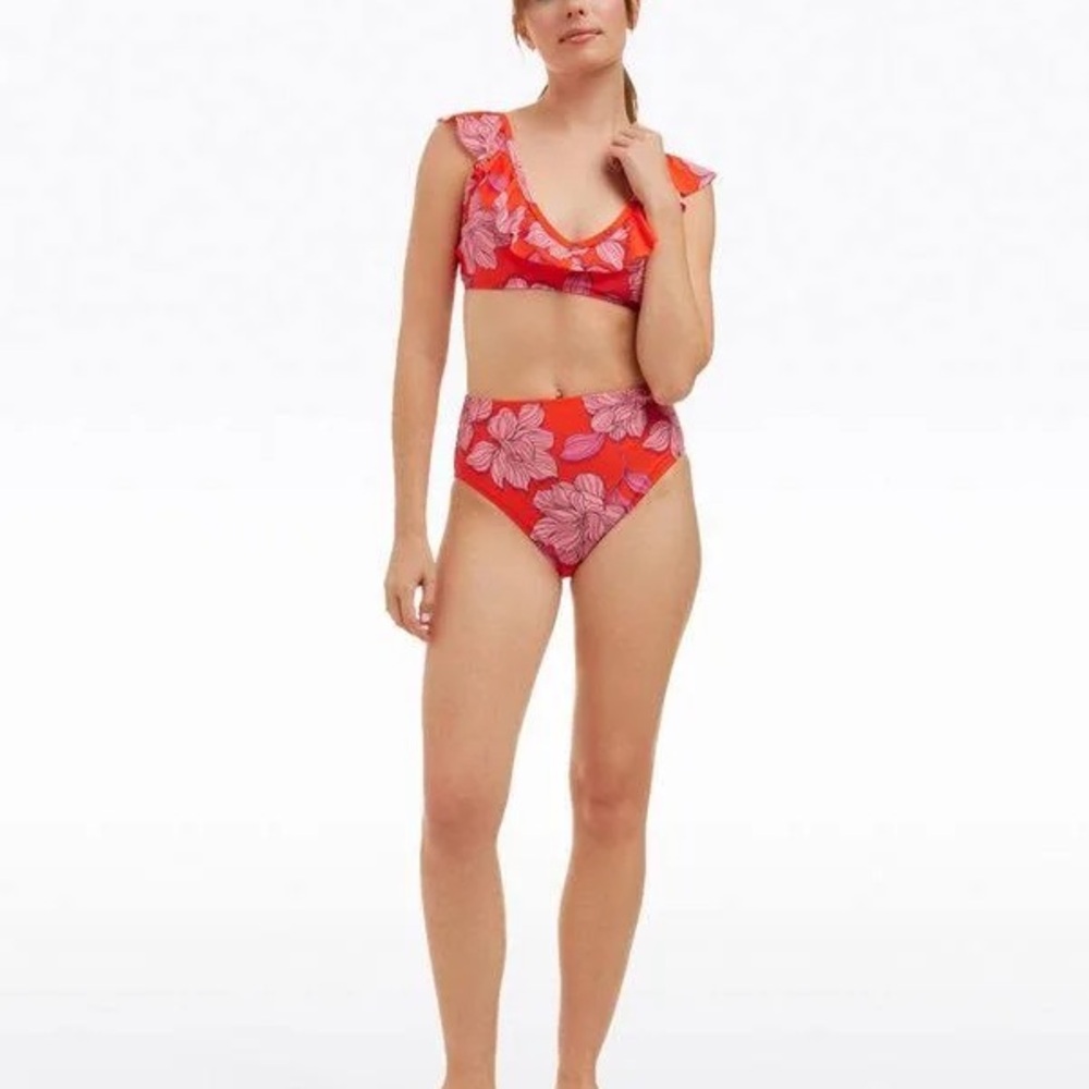 Draper James bikini and cover up size M red magnolia ruffle